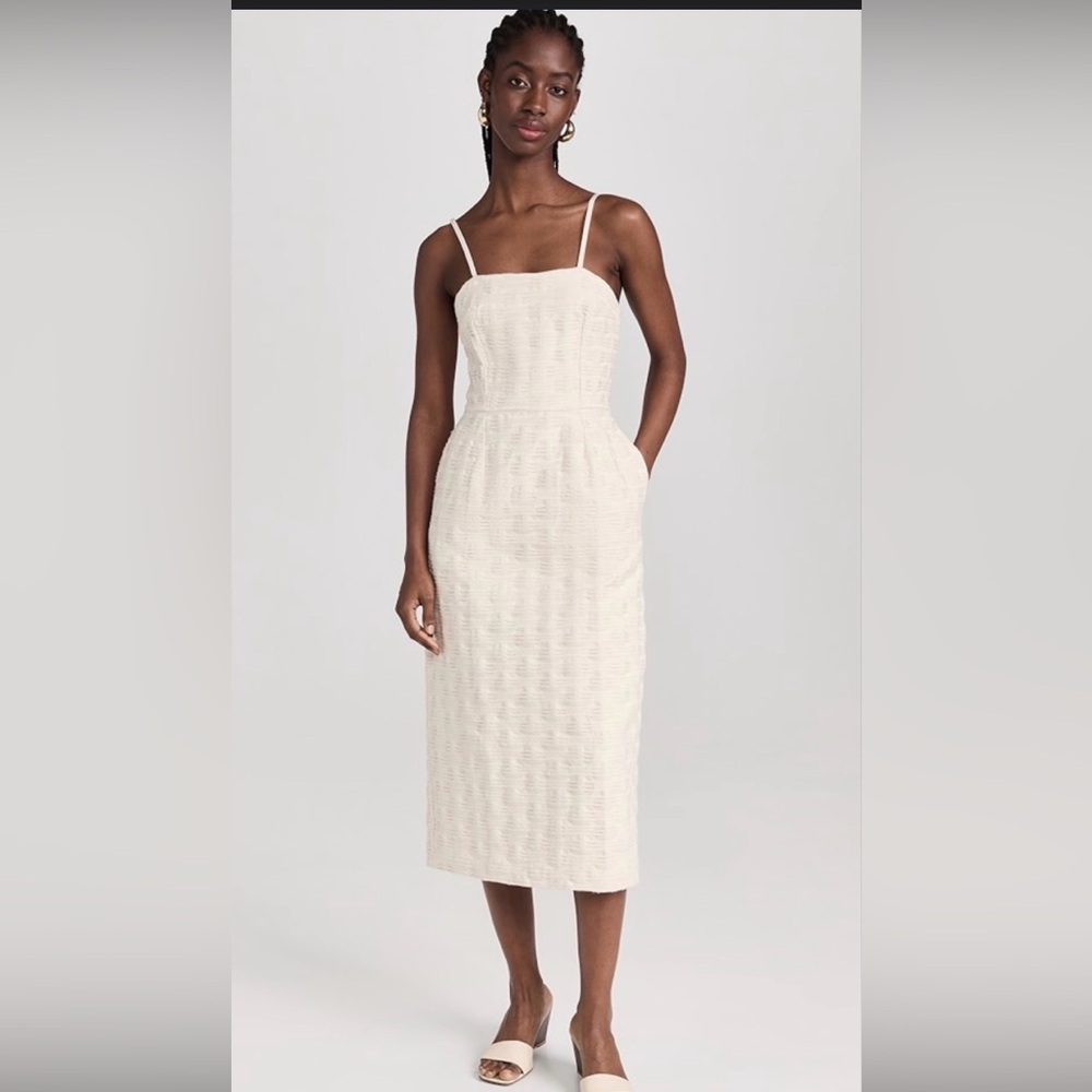 SELFI Ostrich Egg Pencil Dress in off-white. Size large new nwt